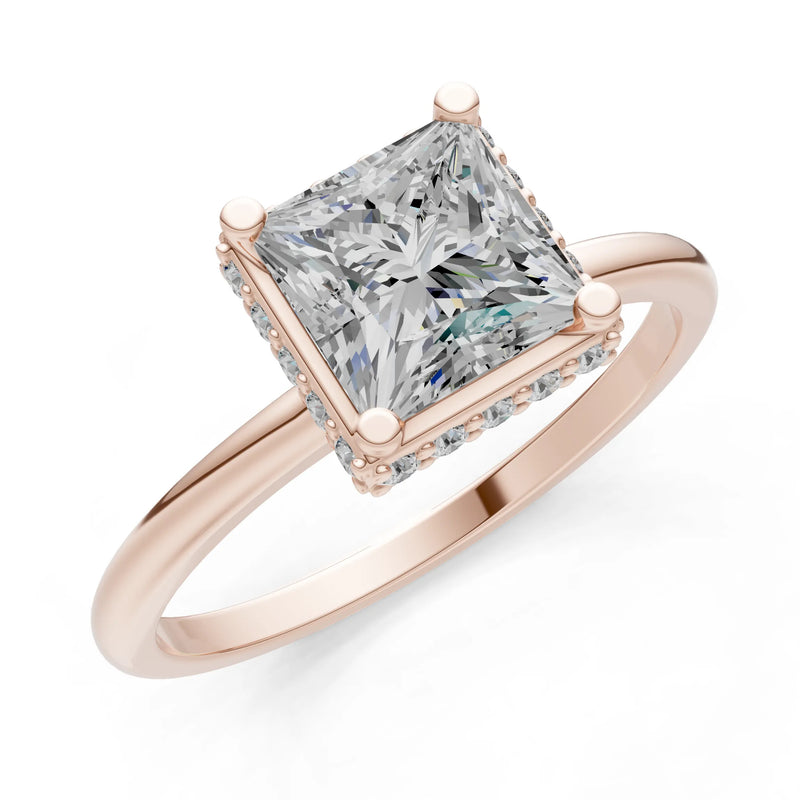 Princess-Cut Hidden Double Halo Diamonds Engagement Ring