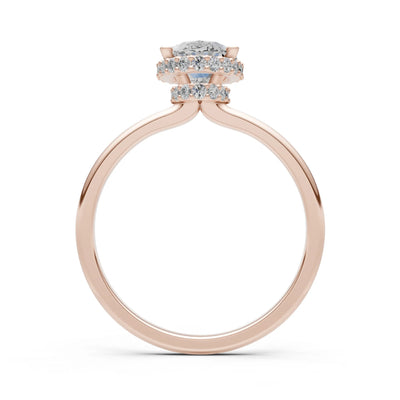 Oval Hidden Double Halo Engagement Gold Ring