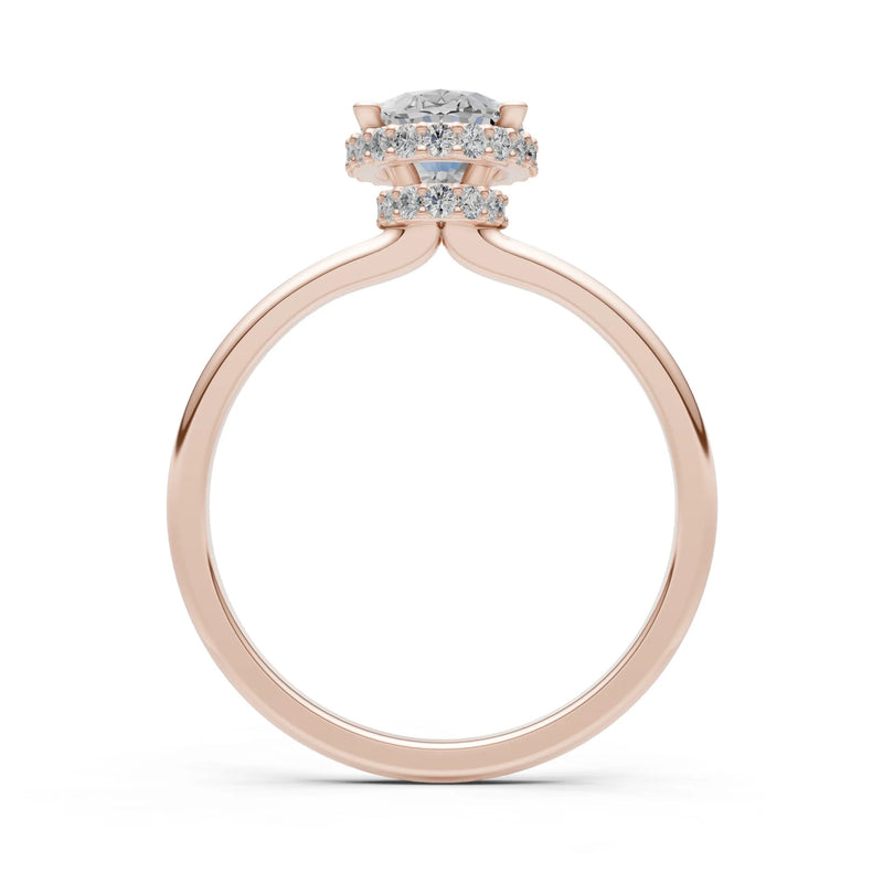Oval Hidden Double Halo Engagement Gold Ring