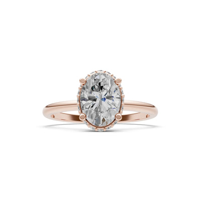 Oval Hidden Double Halo Engagement Gold Ring
