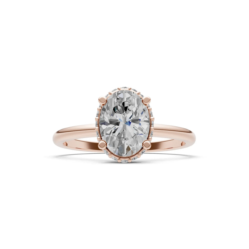 Oval Hidden Double Halo Engagement Gold Ring
