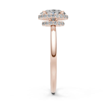 Oval Hidden Double Halo Engagement Gold Ring