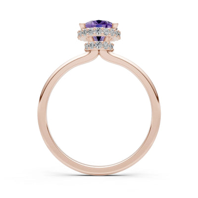 Oval Hidden Double Halo Engagement Gold Ring