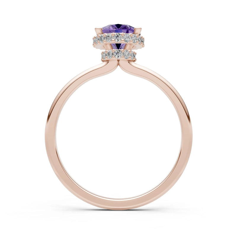 Oval Hidden Double Halo Engagement Gold Ring