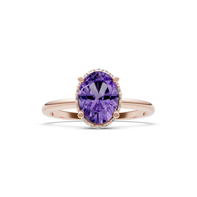 Oval Hidden Double Halo Engagement Gold Ring