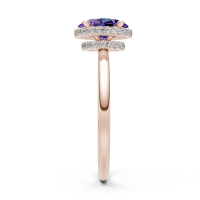 Oval Hidden Double Halo Engagement Gold Ring
