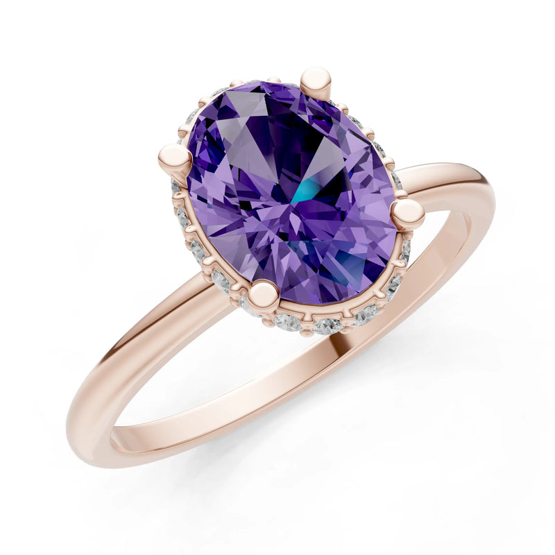 Oval Hidden Double Halo Engagement Gold Ring