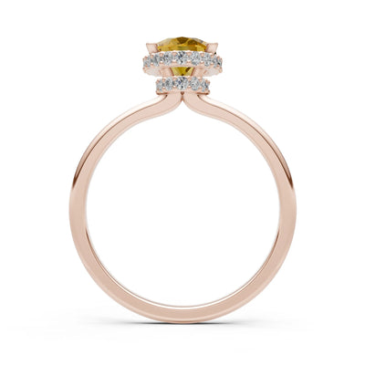 Oval Hidden Double Halo Engagement Gold Ring
