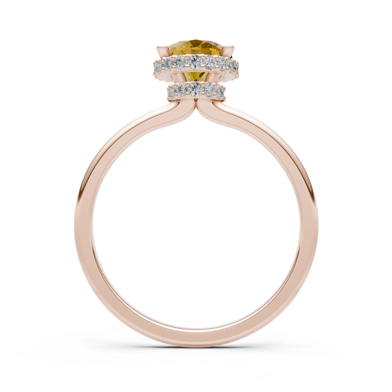 Oval Hidden Double Halo Engagement Gold Ring