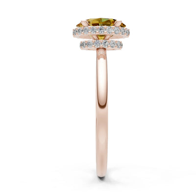 Oval Hidden Double Halo Engagement Gold Ring