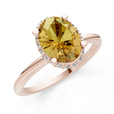 Oval Hidden Double Halo Engagement Gold Ring