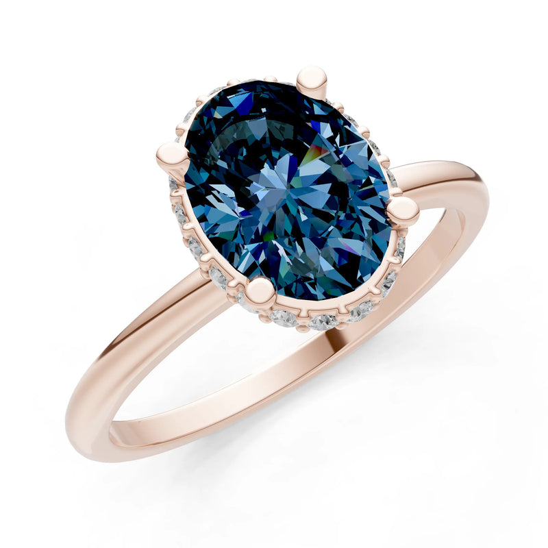 Oval Hidden Double Halo Engagement Gold Ring