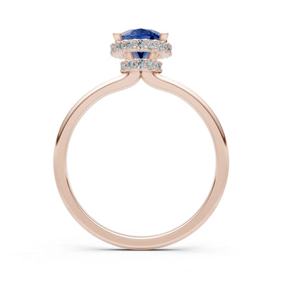 Oval Hidden Double Halo Engagement Gold Ring