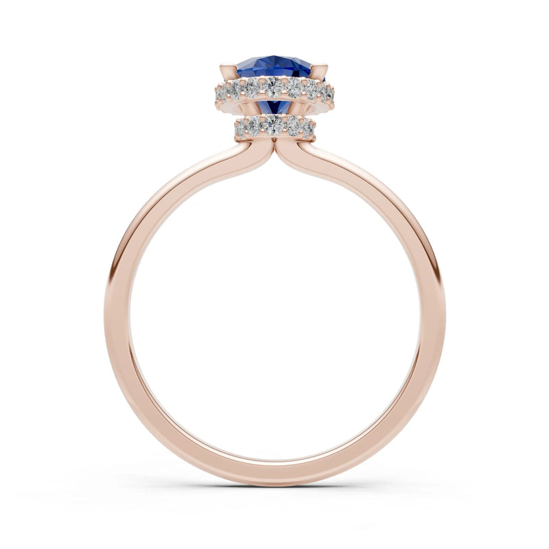 Oval Hidden Double Halo Engagement Gold Ring