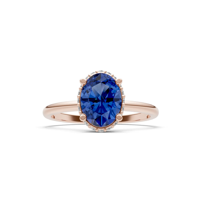 Oval Hidden Double Halo Engagement Gold Ring