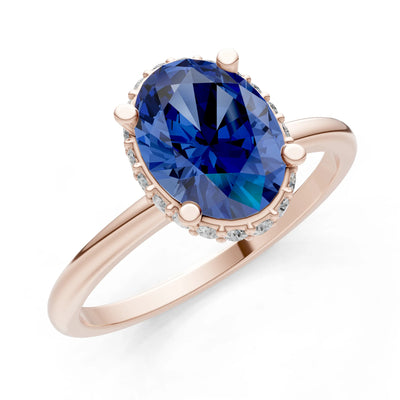 Oval Hidden Double Halo Engagement Gold Ring
