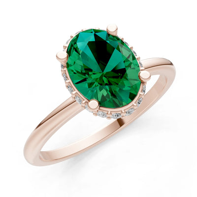 Oval Hidden Double Halo Engagement Gold Ring