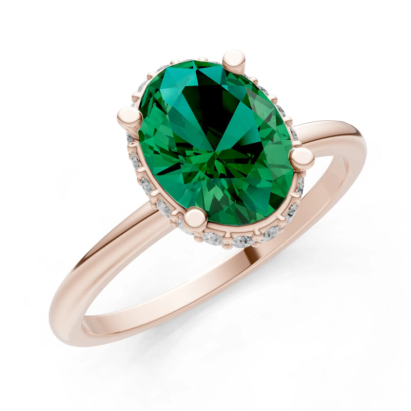Oval Hidden Double Halo Engagement Gold Ring