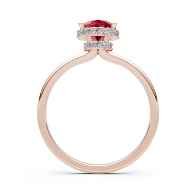 Oval Hidden Double Halo Engagement Gold Ring