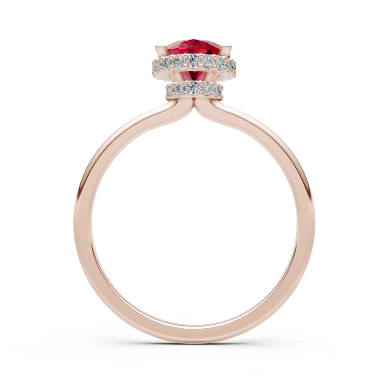 Oval Hidden Double Halo Engagement Gold Ring