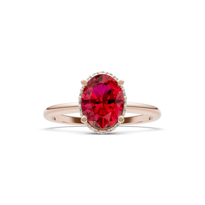 Oval Hidden Double Halo Engagement Gold Ring