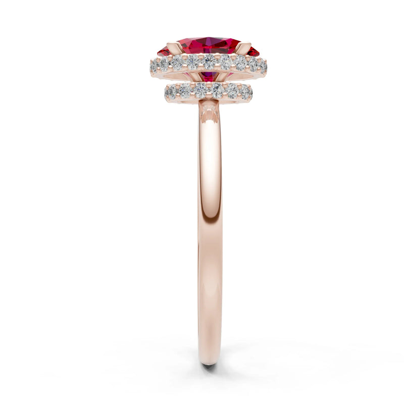 Oval Hidden Double Halo Engagement Gold Ring