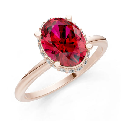 Oval Hidden Double Halo Engagement Gold Ring