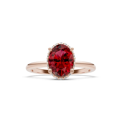 Oval Hidden Double Halo Engagement Gold Ring