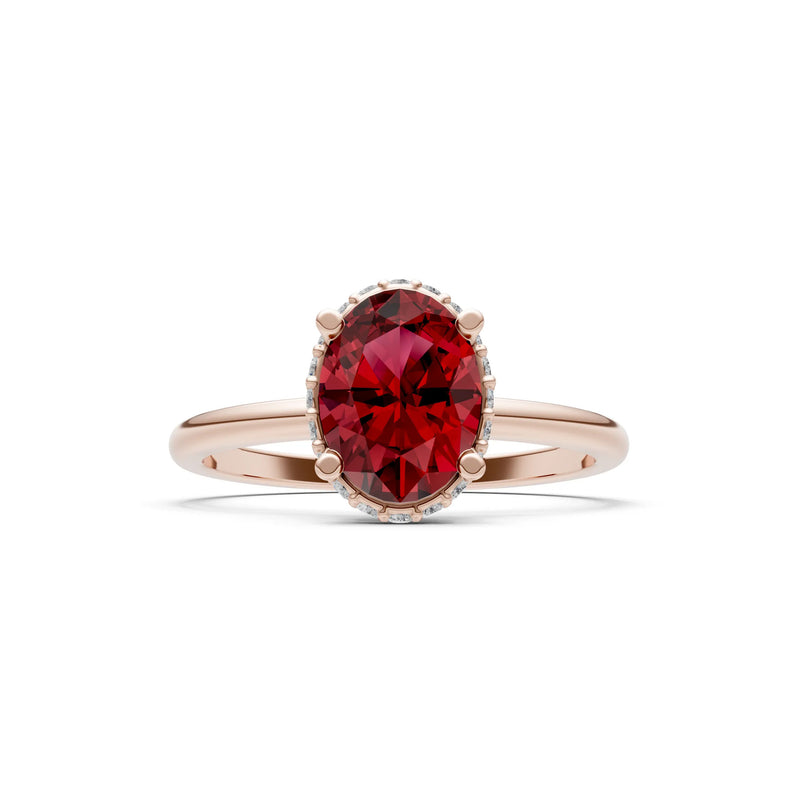 Oval Hidden Double Halo Engagement Gold Ring