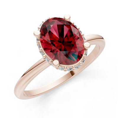 Oval Hidden Double Halo Engagement Gold Ring