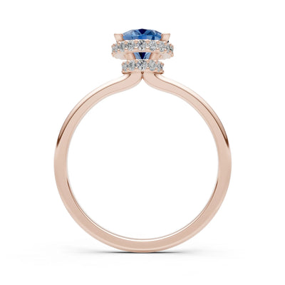Oval Hidden Double Halo Engagement Gold Ring