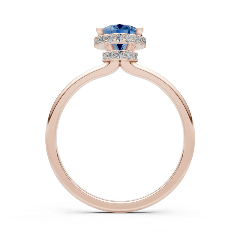 Oval Hidden Double Halo Engagement Gold Ring