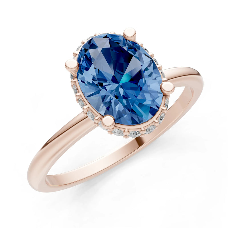 Oval Hidden Double Halo Engagement Gold Ring