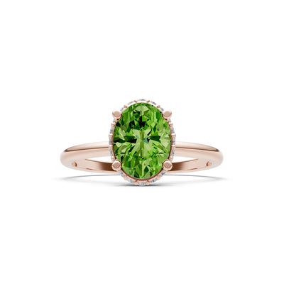 Oval Hidden Double Halo Engagement Gold Ring