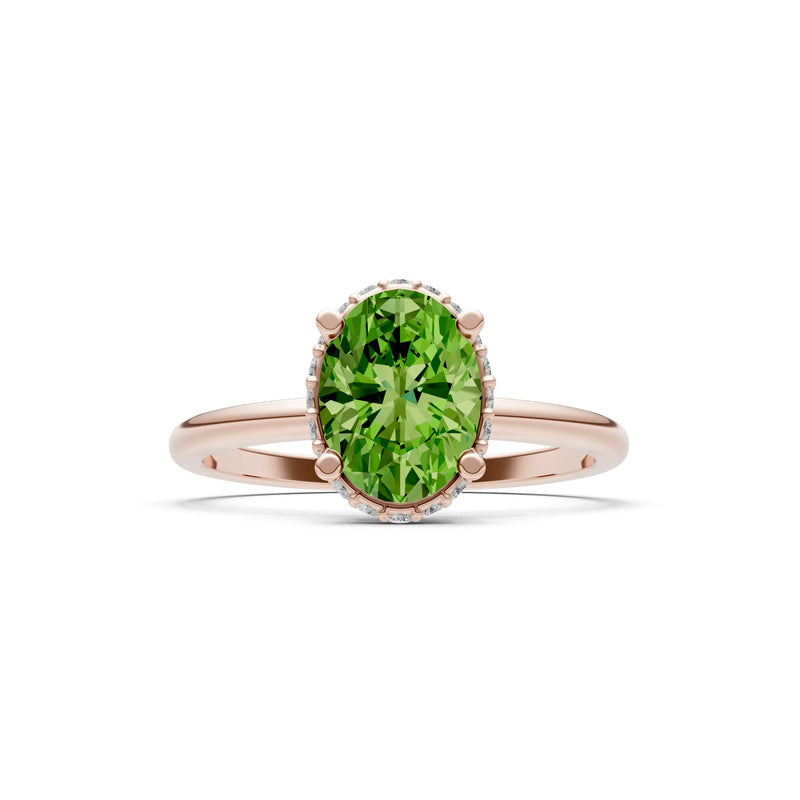 Oval Hidden Double Halo Engagement Gold Ring