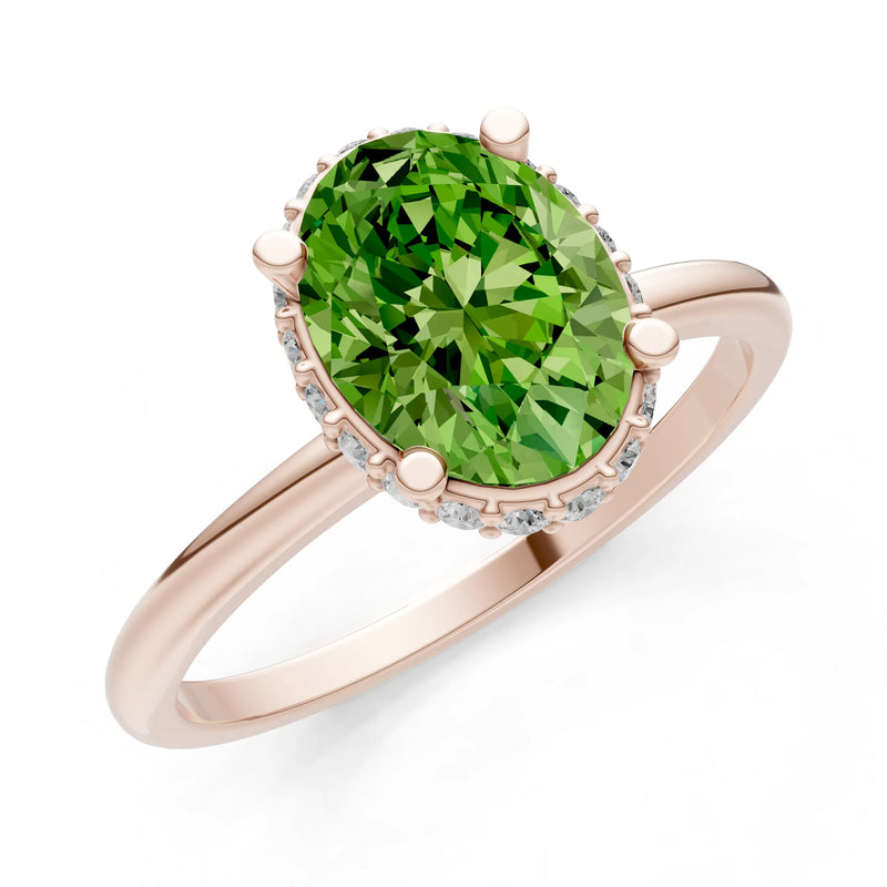 Oval Hidden Double Halo Engagement Gold Ring