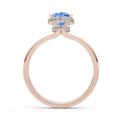 Oval Hidden Double Halo Engagement Gold Ring