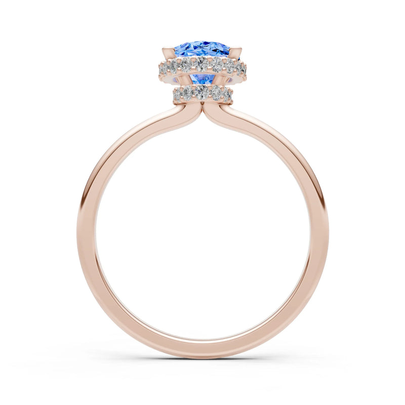 Oval Hidden Double Halo Engagement Gold Ring