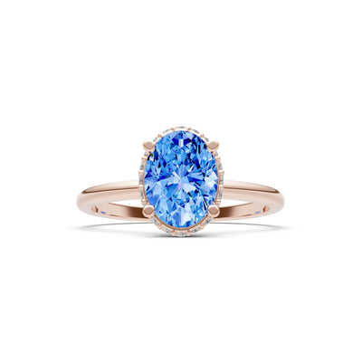 Oval Hidden Double Halo Engagement Gold Ring
