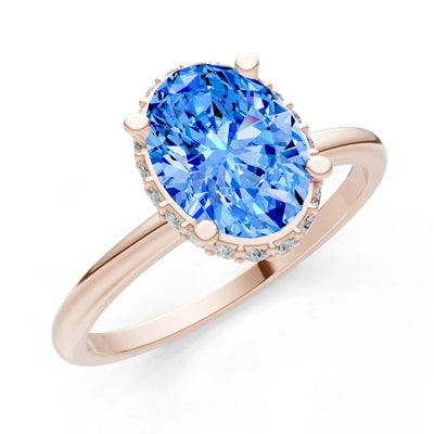 Oval Hidden Double Halo Engagement Gold Ring