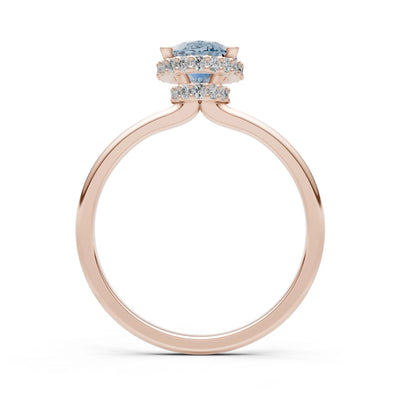 Oval Hidden Double Halo Engagement Gold Ring