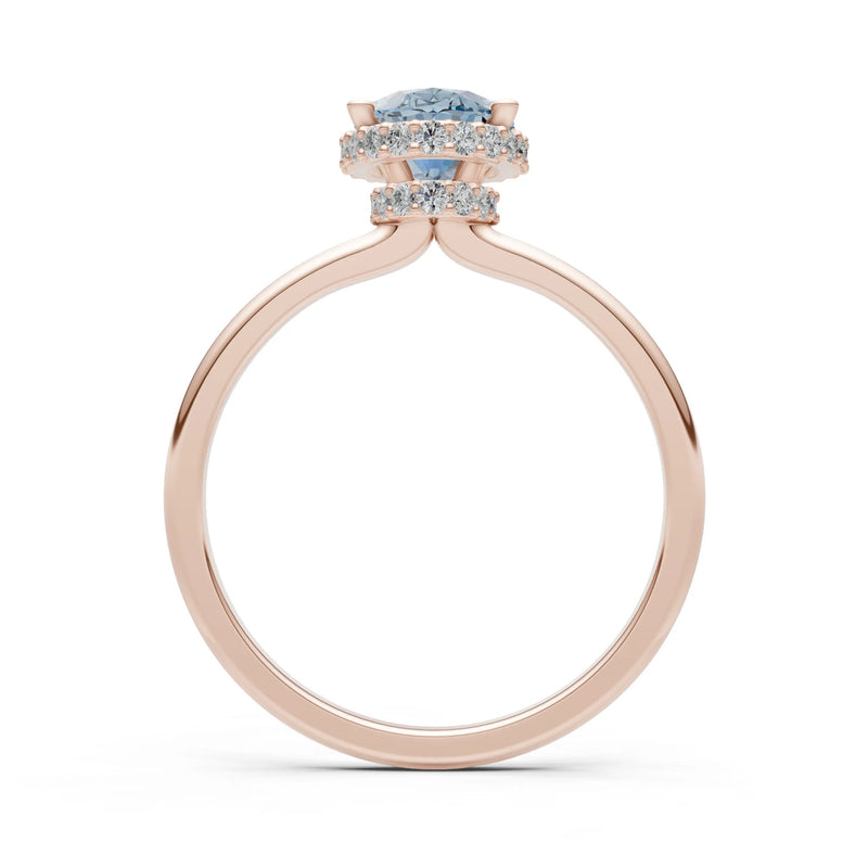 Oval Hidden Double Halo Engagement Gold Ring