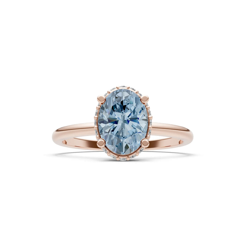 Oval Hidden Double Halo Engagement Gold Ring