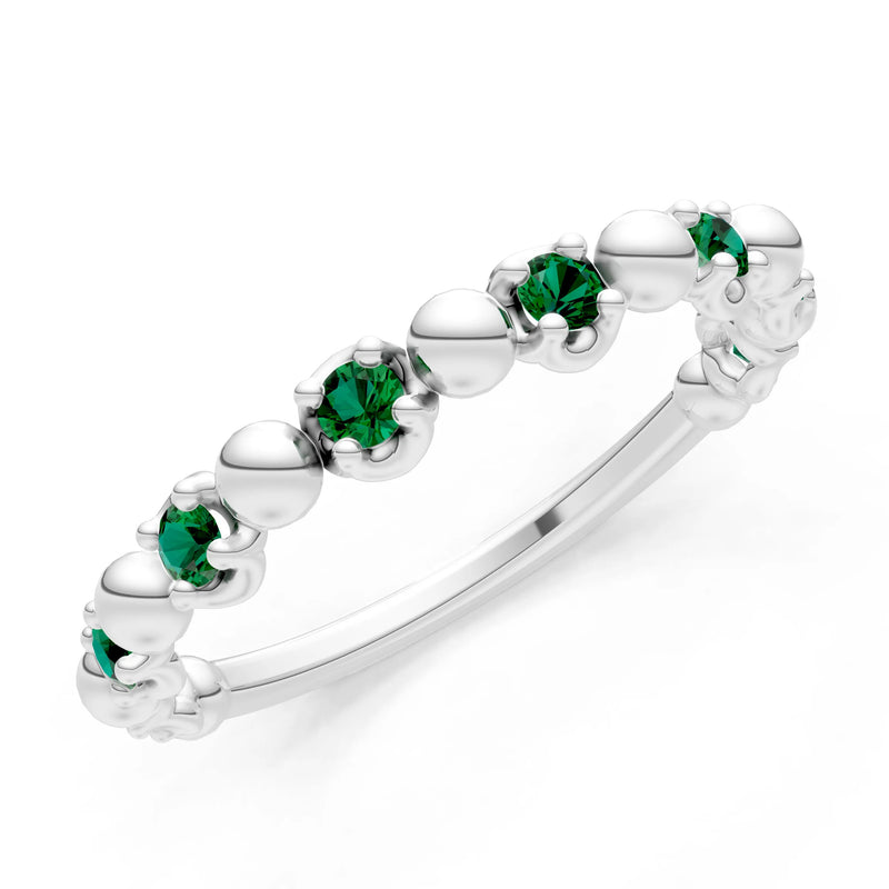 Emerald Beaded Diamond Stacking Ring