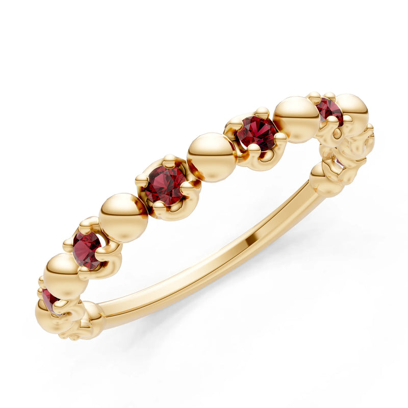 Garnet Beaded Diamond Stacking Ring