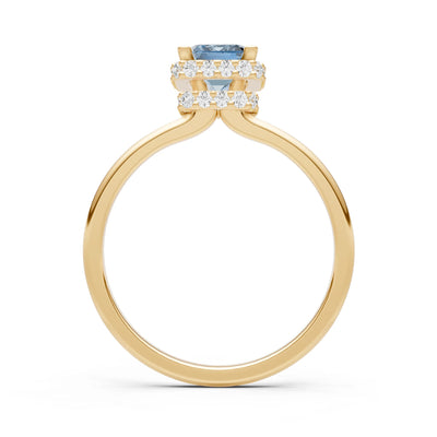 Aquamarine Emerald Hidden Double Halo Engagement Ring