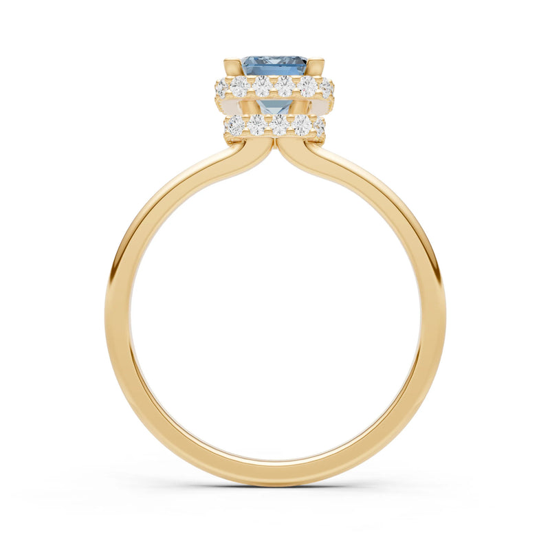 Aquamarine Emerald Hidden Double Halo Engagement Ring