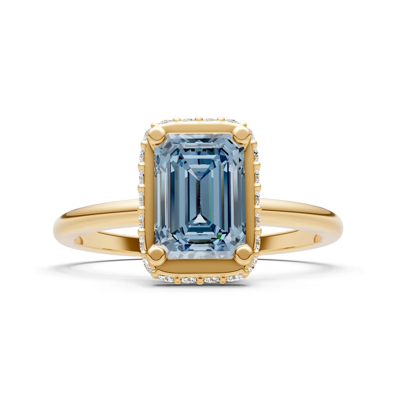 Aquamarine Emerald Hidden Double Halo Engagement Ring