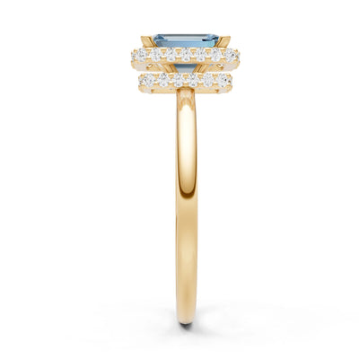 Aquamarine Emerald Hidden Double Halo Engagement Ring