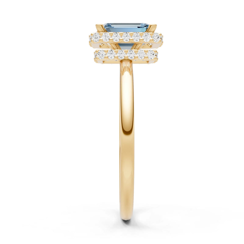 Aquamarine Emerald Hidden Double Halo Engagement Ring